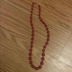 Vintage Retro Red Beaded Necklace with Gold Accents